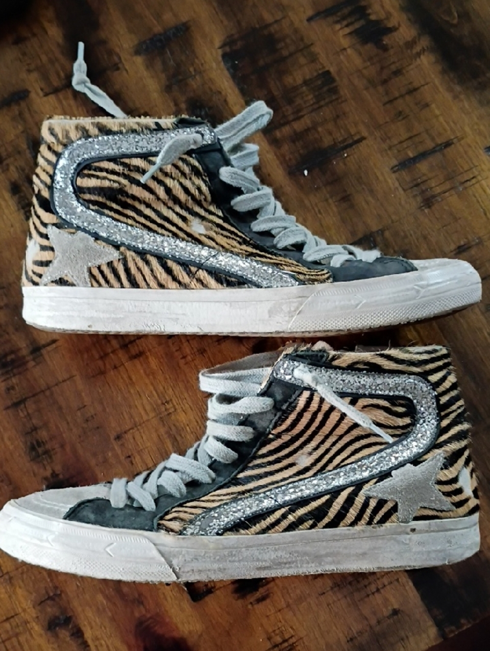 GGDB High-Top Sneakers in Beige, Black & Tan Zebra - Picture 3 of 6
